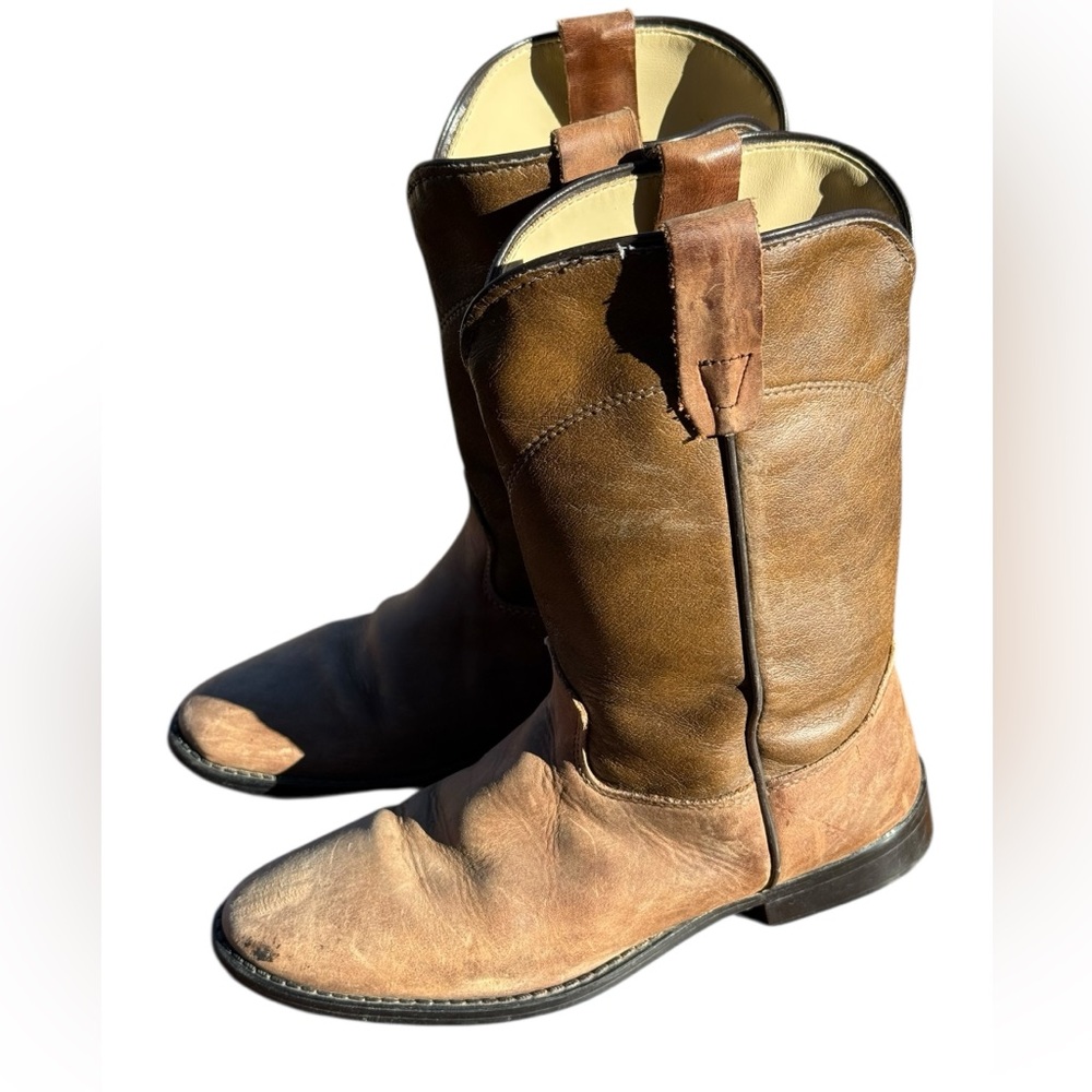 Kids‎ Laredo Cowboy Boots Sz 3.5 - Tan Leather Western Boots Classic Brown